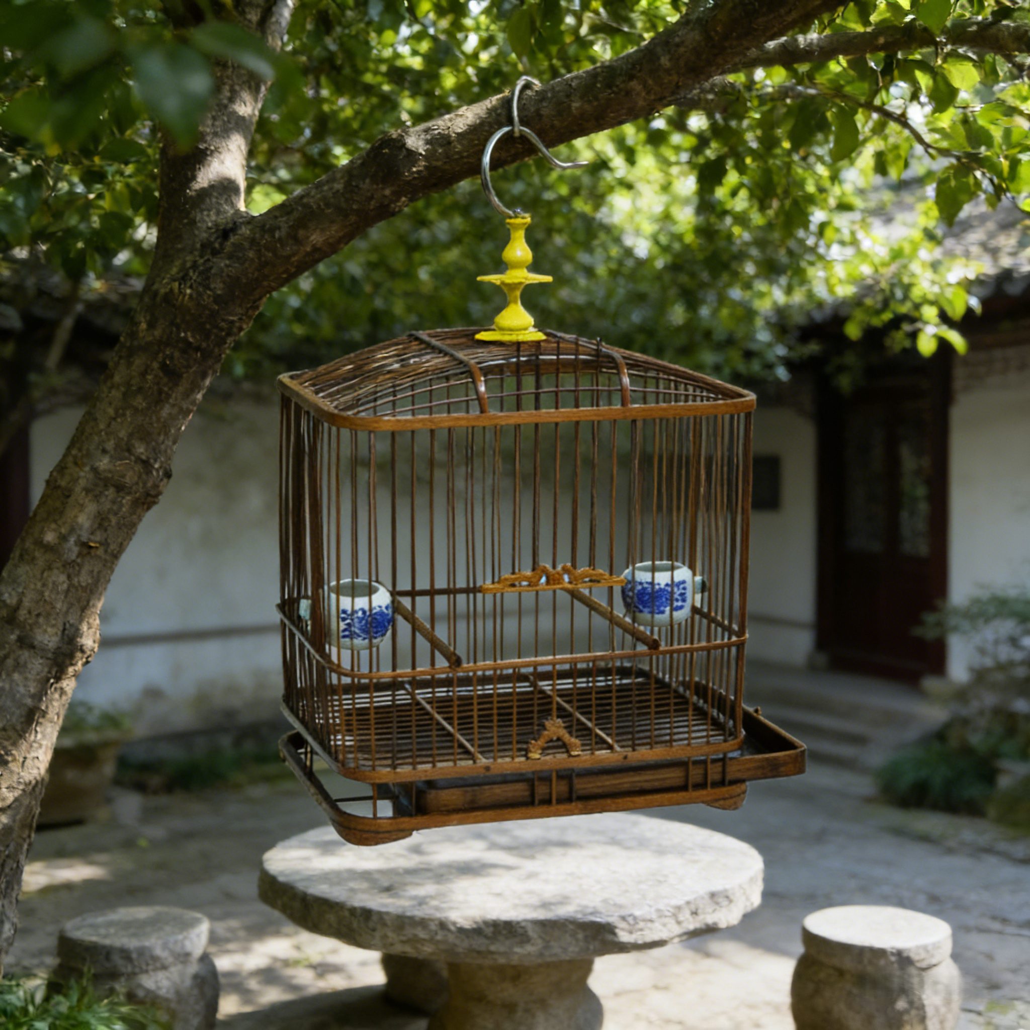 Small Hanging Bamboo Bird Cage – Natural - Image 2