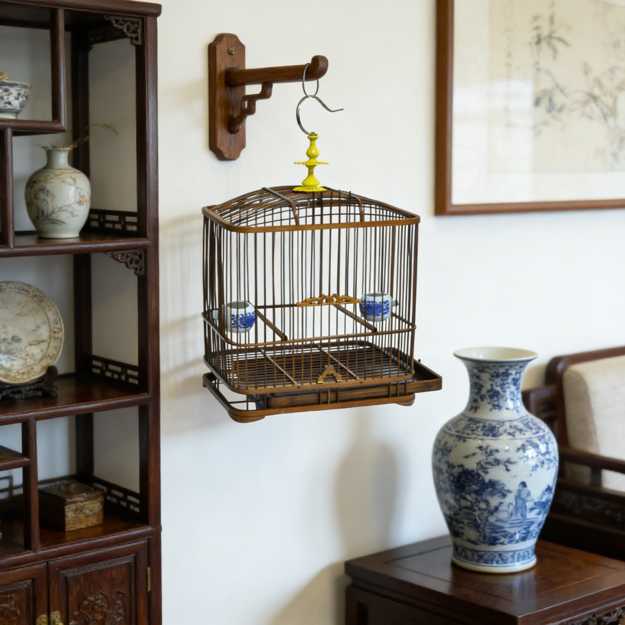 Small Hanging Bamboo Bird Cage – Natural - Image 3