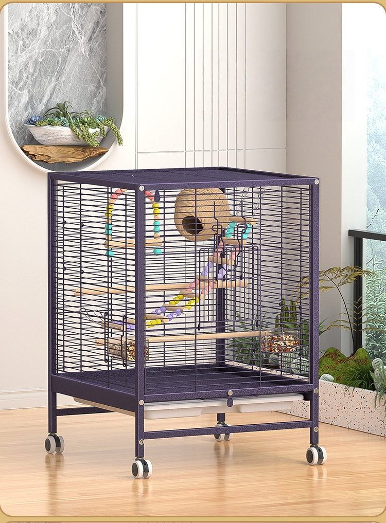 Large Enclosed Bird Cage with Clear Panels – Purple - Image 2