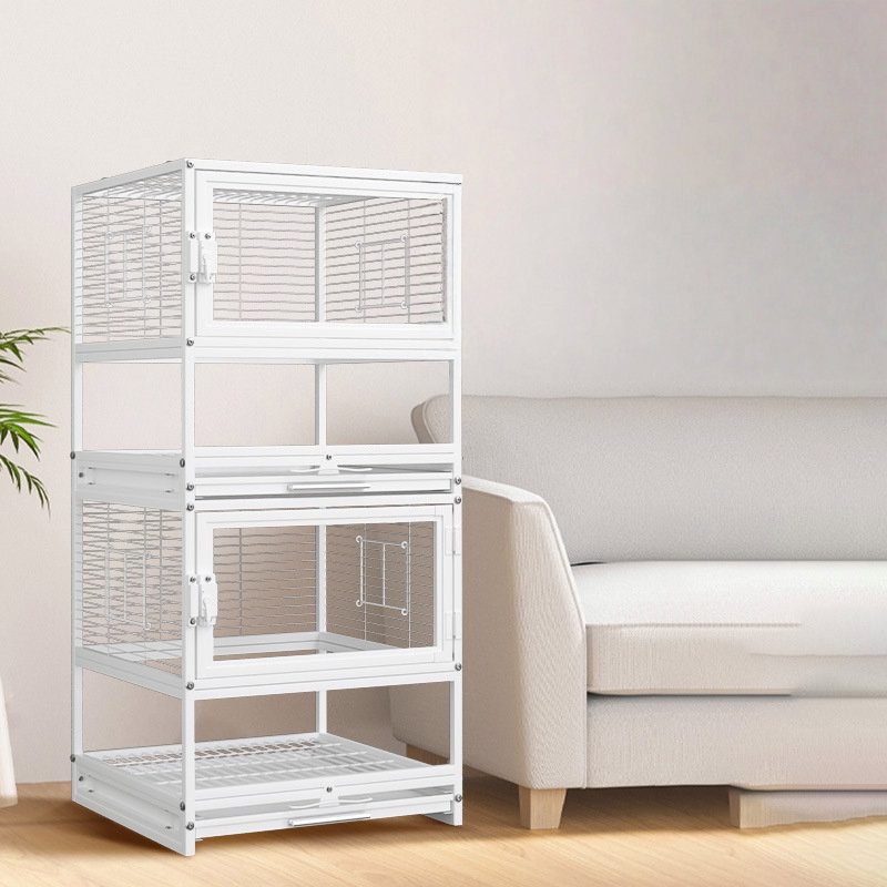 White Villa-Style Bird Cage with Horizontal Bars - Image 2